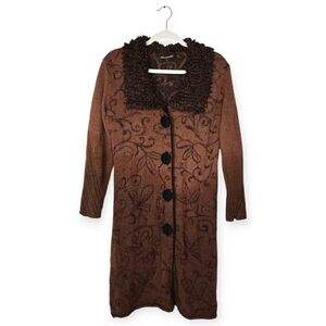 Caamano Brown 100% Alpaca Fringe Collar Boho Gypsy Cardigan Coatigan